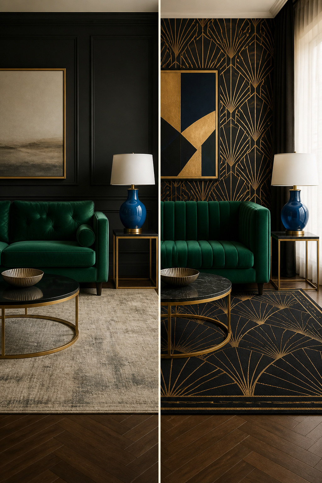 Art Deco Interior Design: Origins, Materials and 6 Defining Elements 5 Color palette of emerald green, sapphire blue, and deep amethyst in decor.