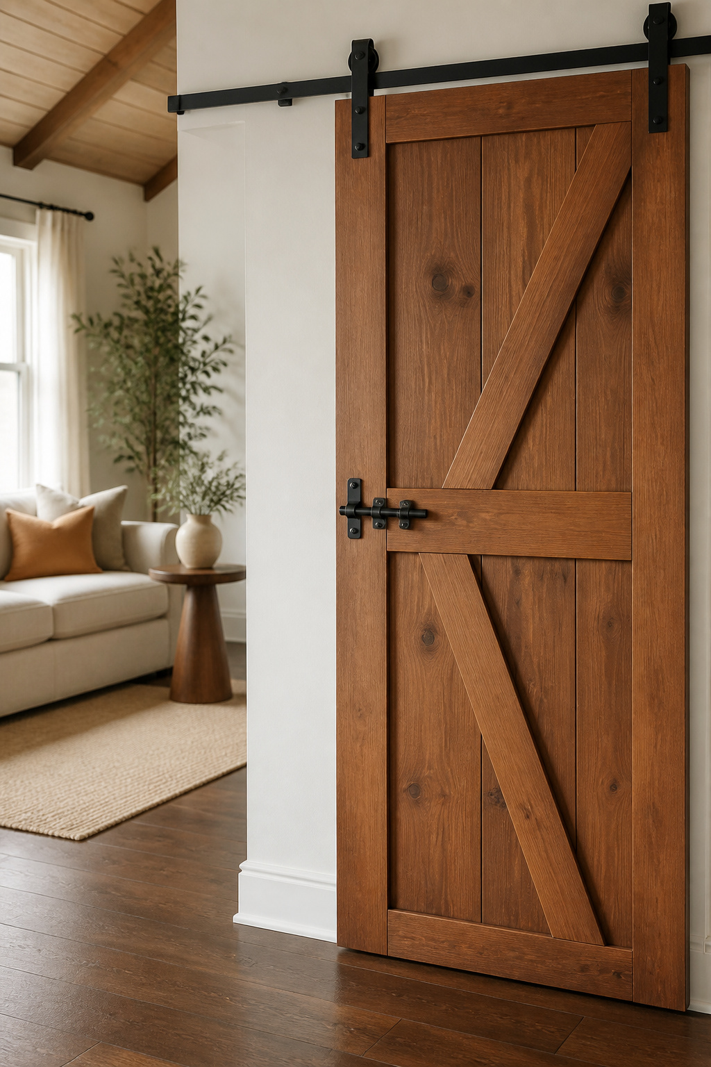 Barn door with a lock mechanism installed.