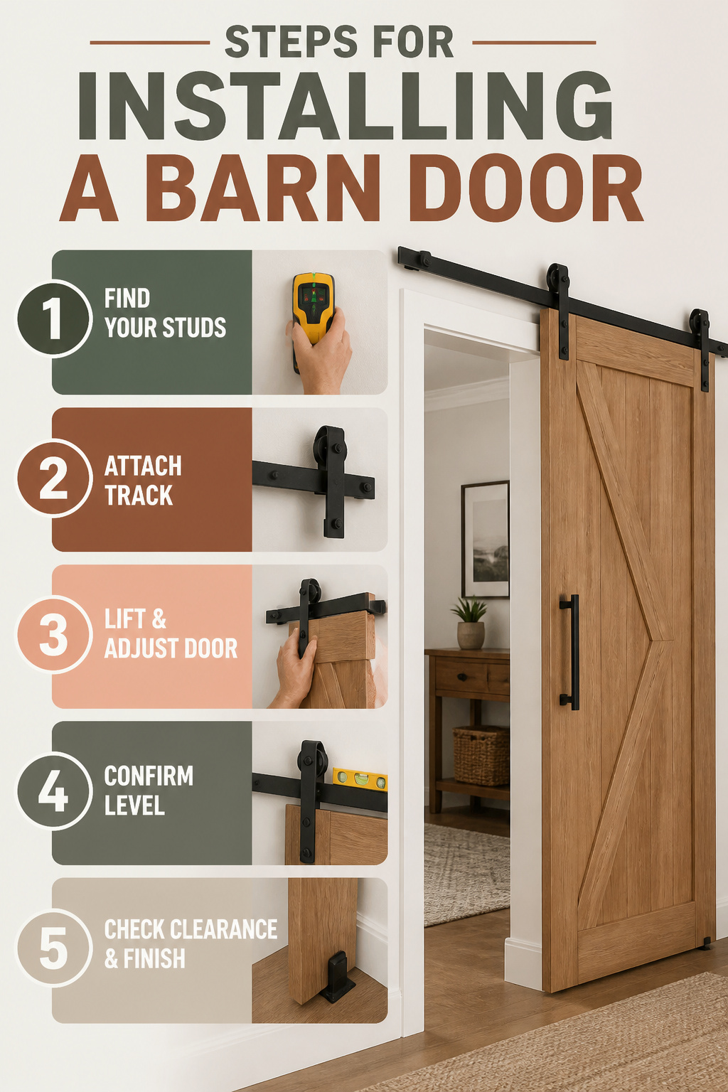 Instructions for installing a barn door.