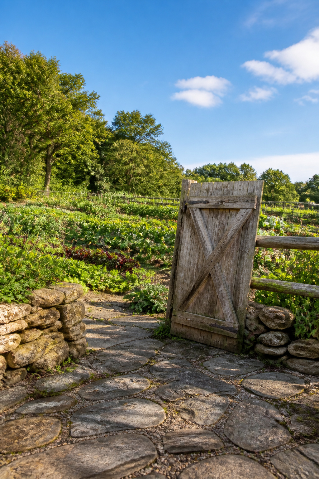 Barn door installed as a garden gate.