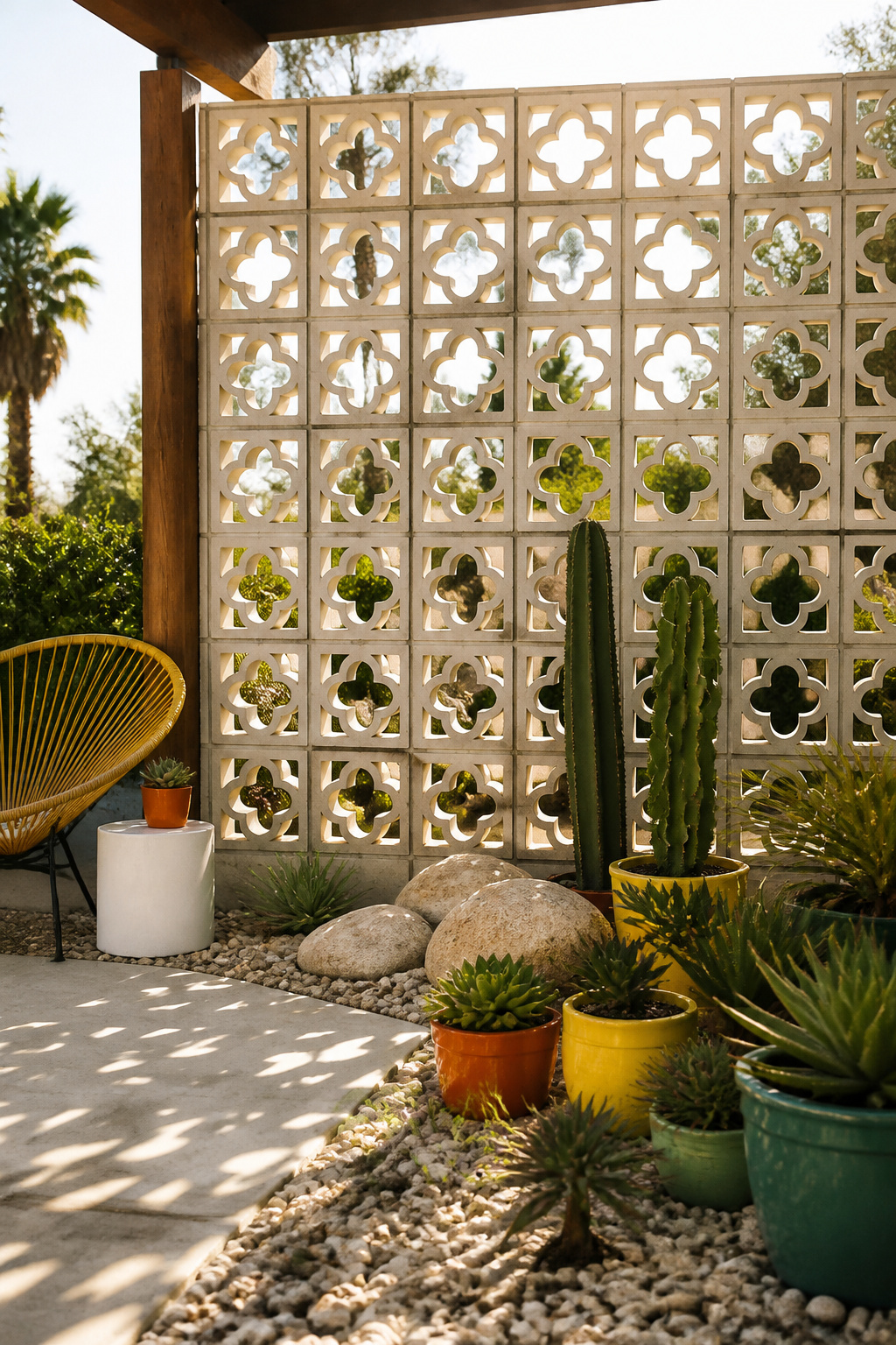 A series of cloverleaf blocks in an outdoor installation.