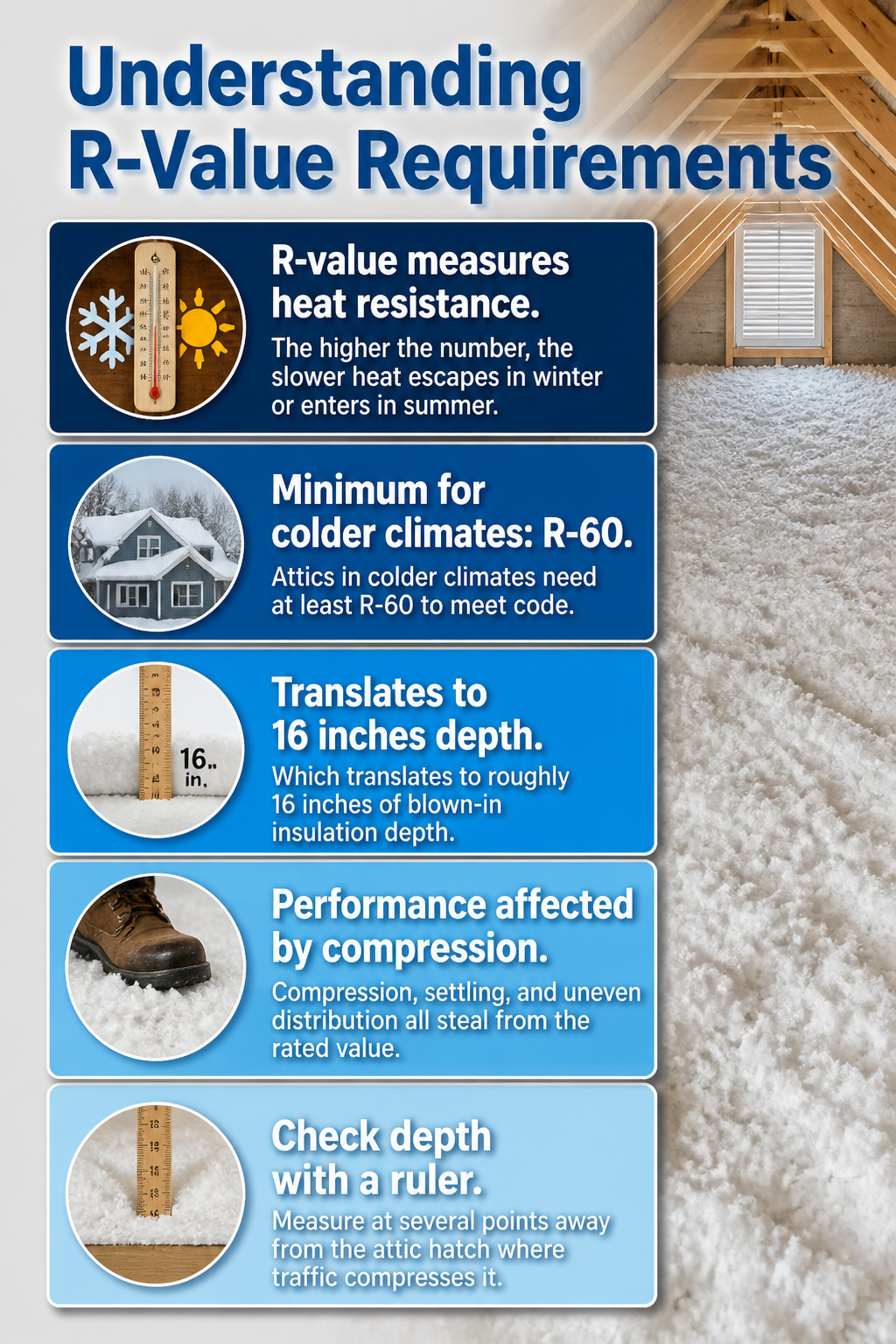 An information graphic explaining R-value requirements for insulation.