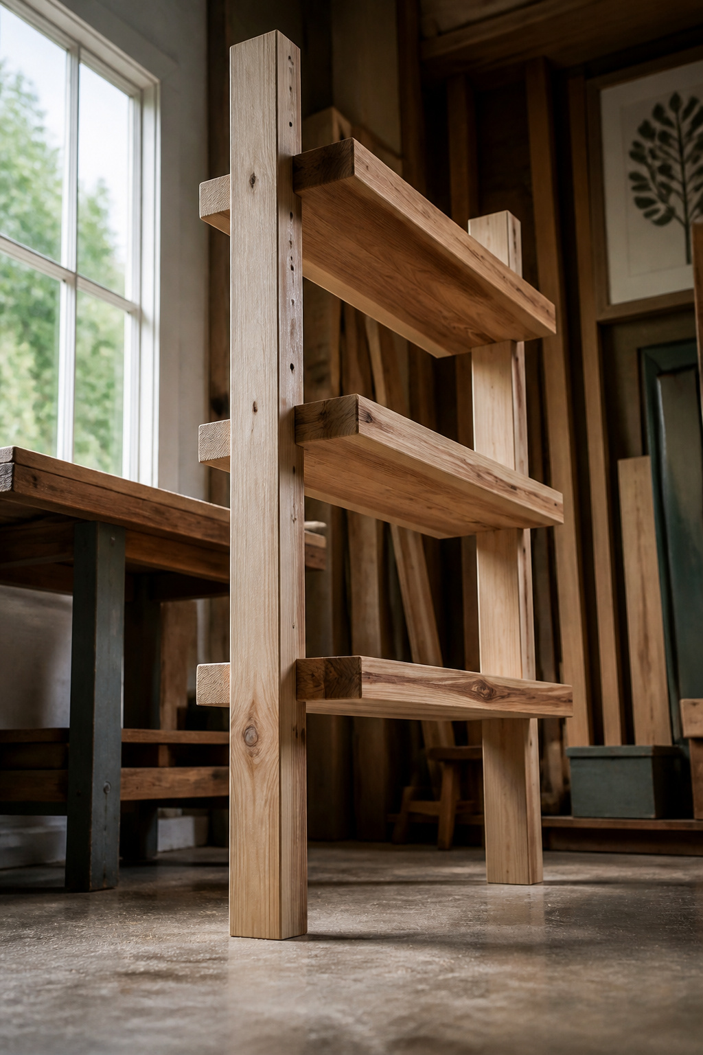 Legs with marked shelf heights on the inside facing.