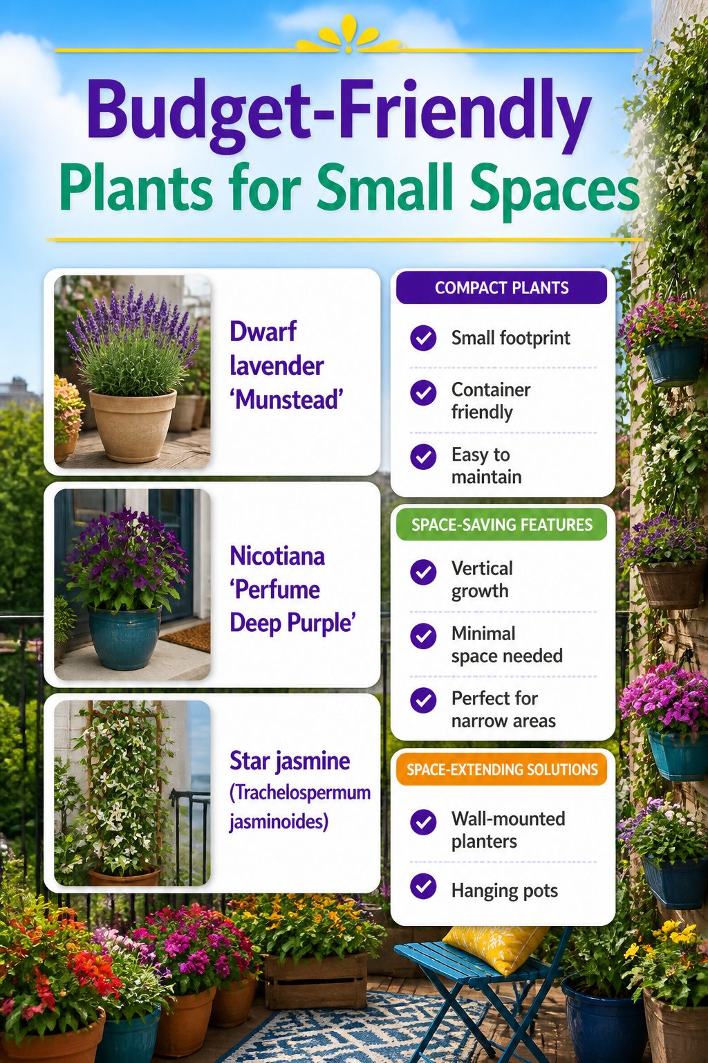Budget-friendly compact plants suitable for small garden areas.