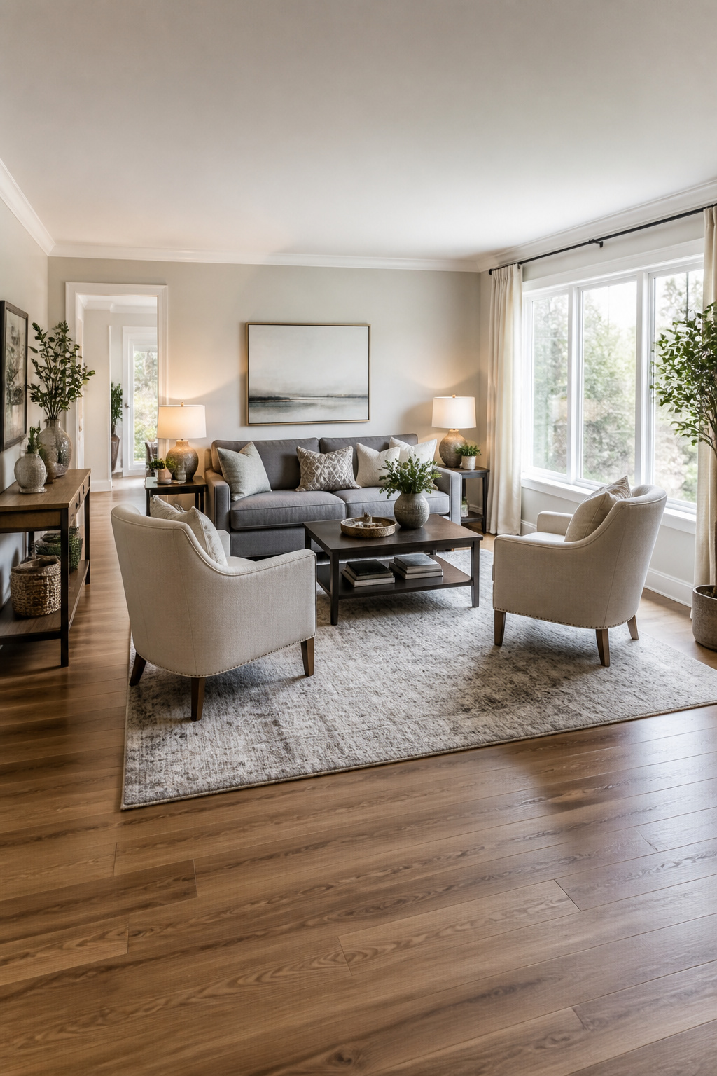 A living room with furniture arranged for better seating and conversation.