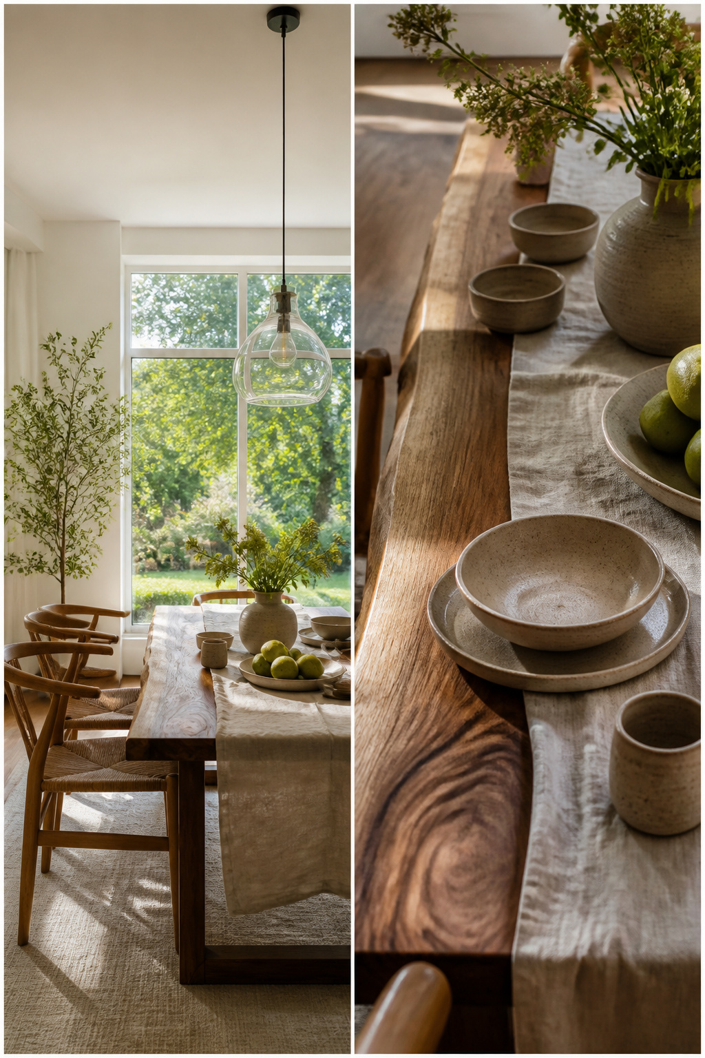 A room showcasing raw wood and modern materials in decor.