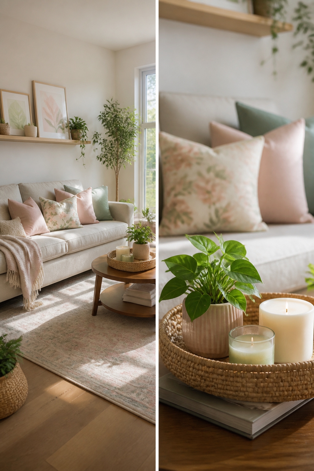 Storage bins labeled by season for easy decor changes.