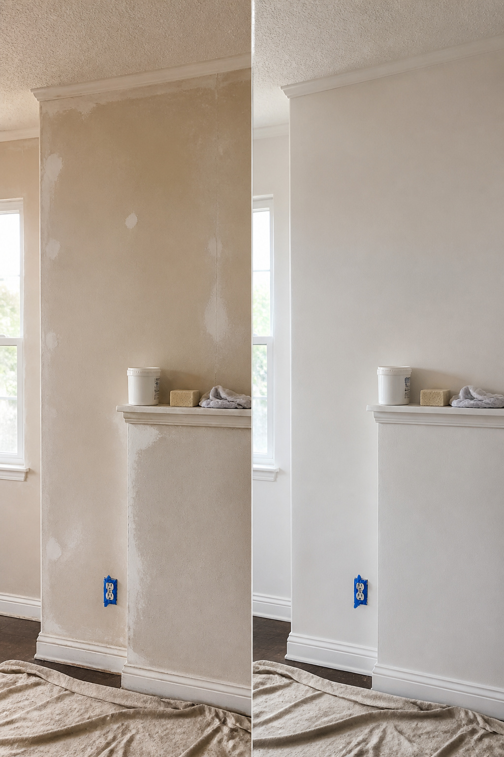 Sanded and cleaned wall ready for wallpaper.