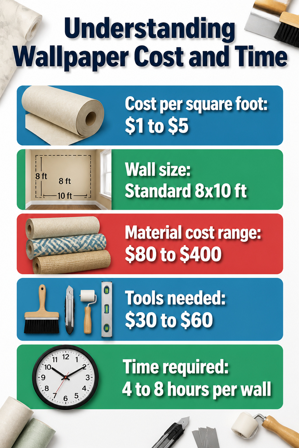 Chart detailing wallpaper costs and installation time.
