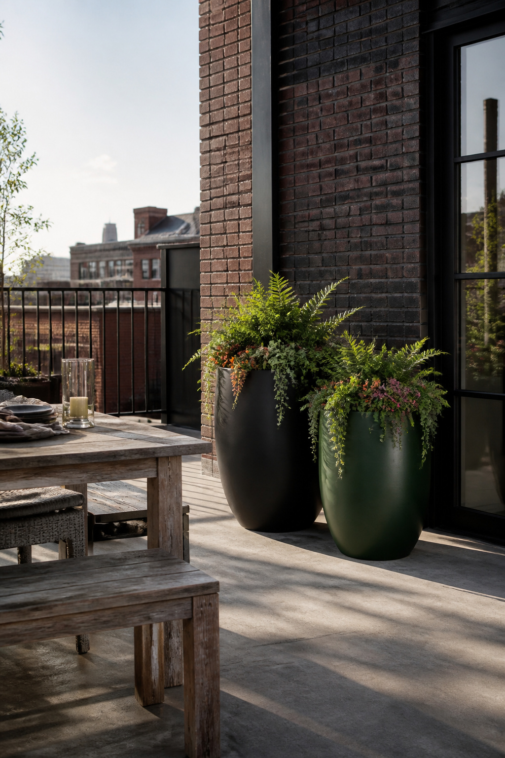 Large fiberglass planters in various colors displayed outdoors.