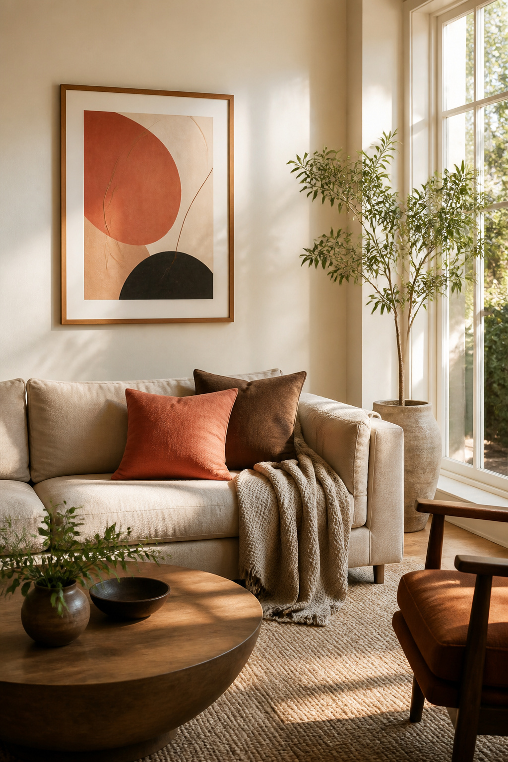 A bed with accent pillows in a complementary color.