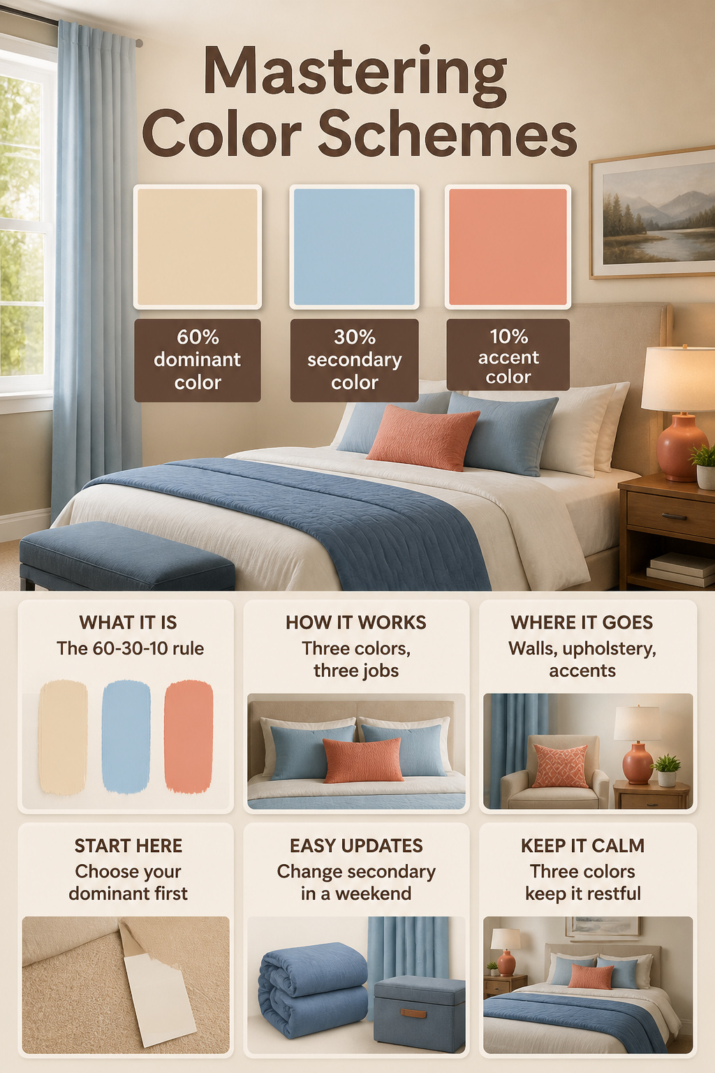 An infographic illustrating the 60-30-10 color scheme rule.