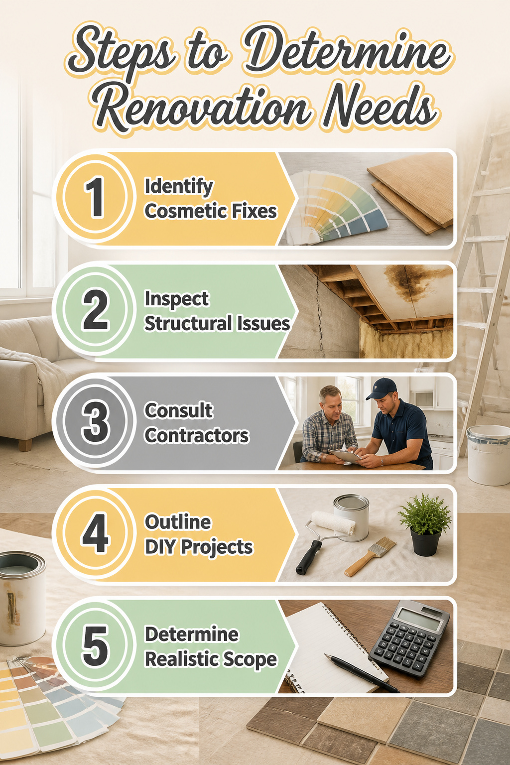 An image illustrating steps to determine renovation needs.