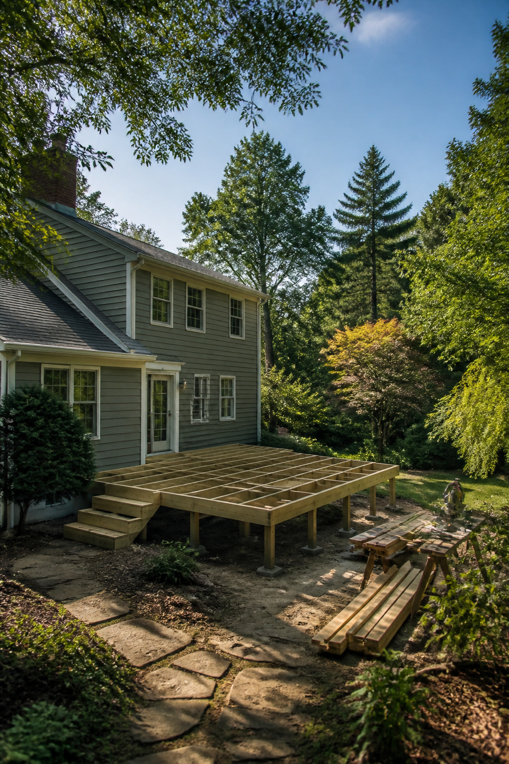 A photo showing a house with an addition under construction.