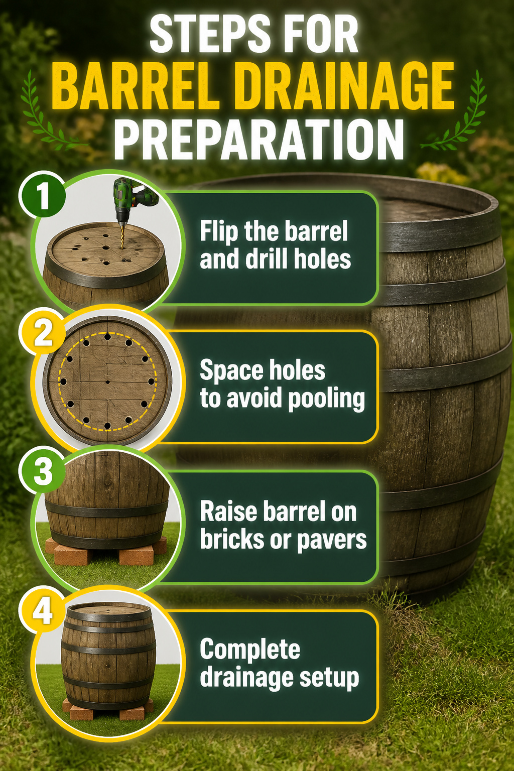 8 Barrel Planter Ideas for Flowers, Herbs, Vegetables & More 9 Instructions for creating drainage holes in a barrel planter.