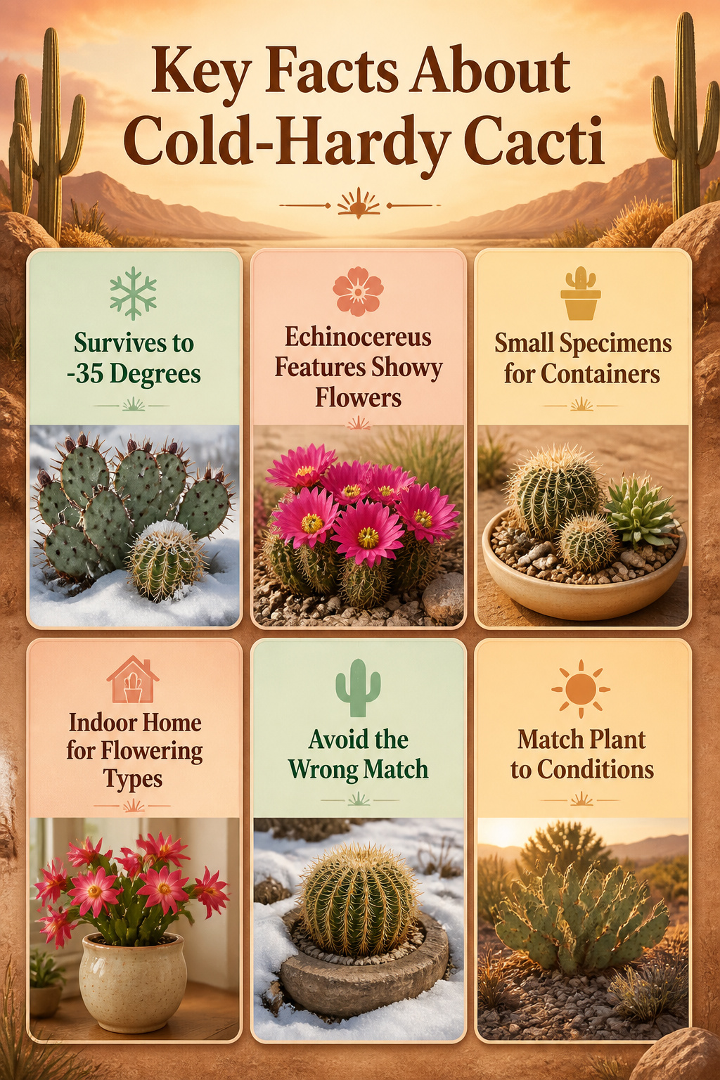 Information about cold-hardy cacti and their survival in low temperatures.