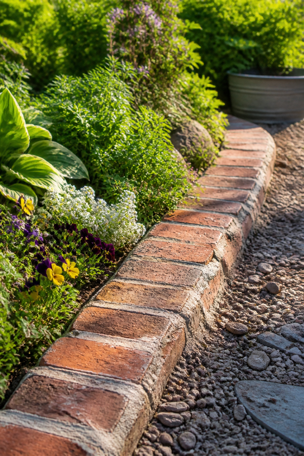23 Brick and Rock Edging Ideas for Garden Borders (2026) 11 Textured brick edging with thick mortar joints.