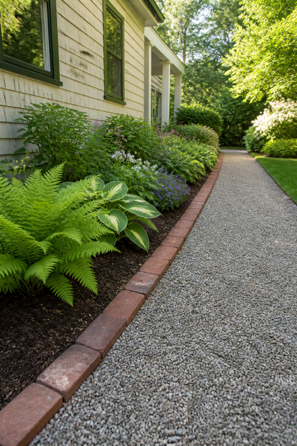 23 Brick and Rock Edging Ideas for Garden Borders (2026) 2 Single flat-lay brick edging flush with the soil.