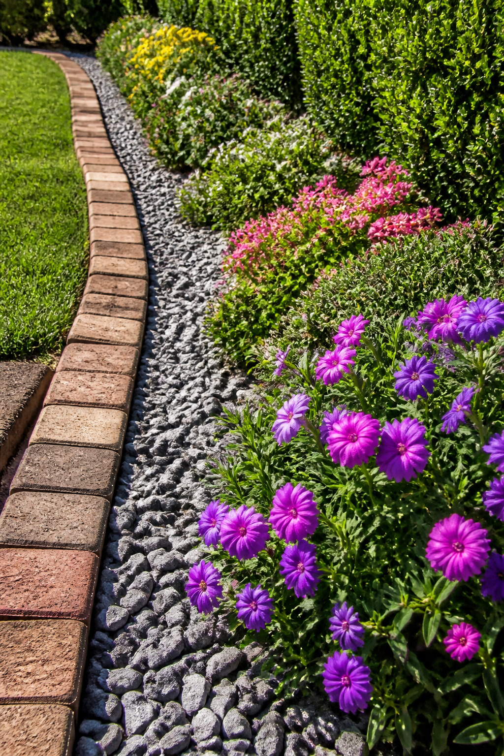 23 Brick and Rock Edging Ideas for Garden Borders (2026) 21 Crushed rock between laid bricks forming a garden edge.