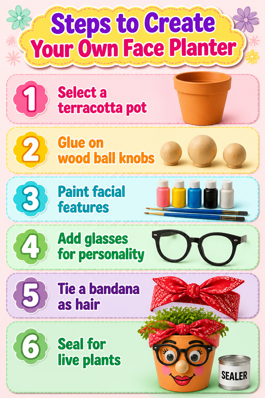 12 Face Planter Ideas: Plants That Look Like Hair in Head Pots 13 Terracotta pot with painted face features and decorative elements.