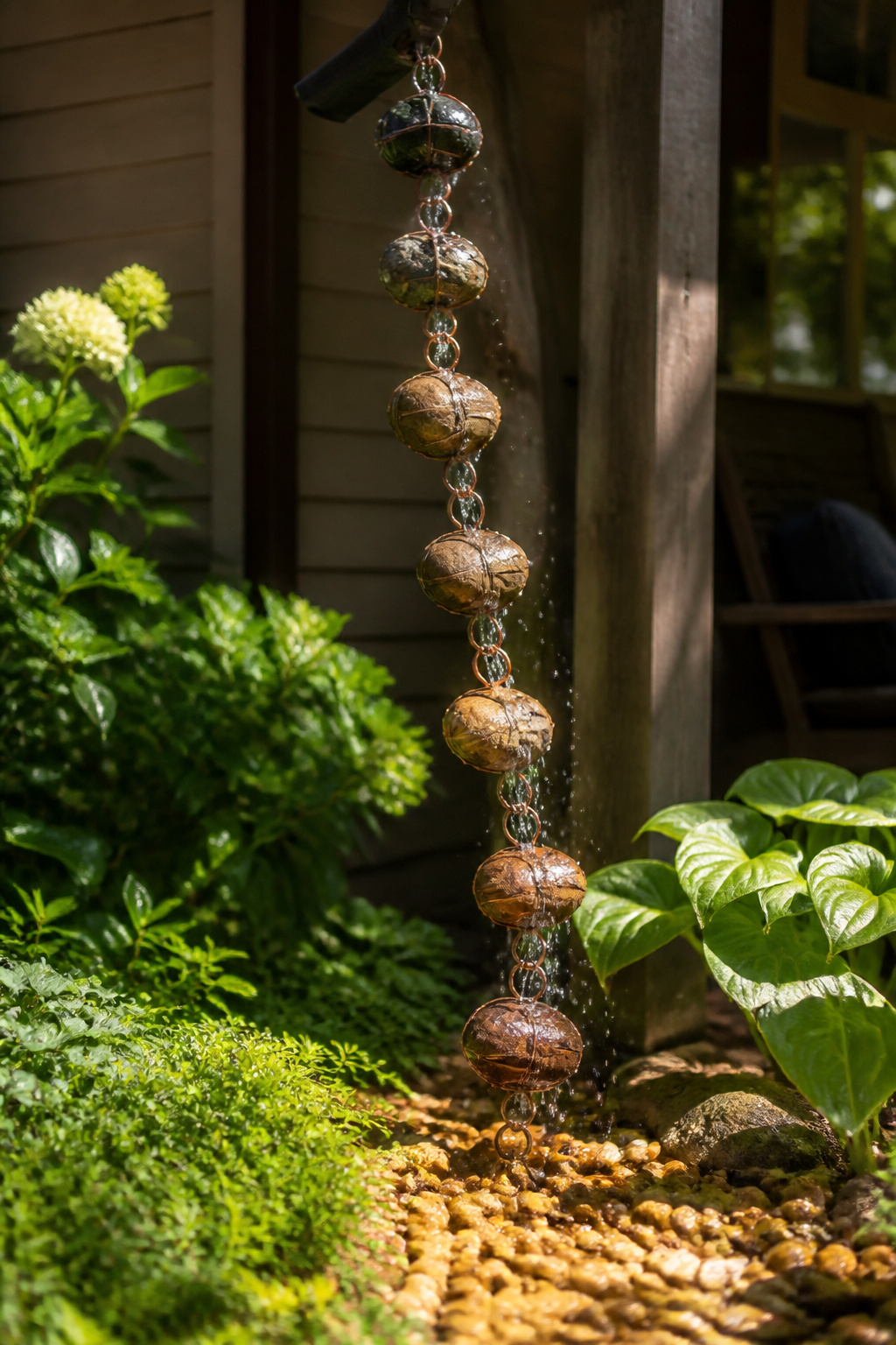 16 Rain Chain Ideas for Drainage and DIY Style in 2026 11 River rocks wrapped in wire form a rain chain.
