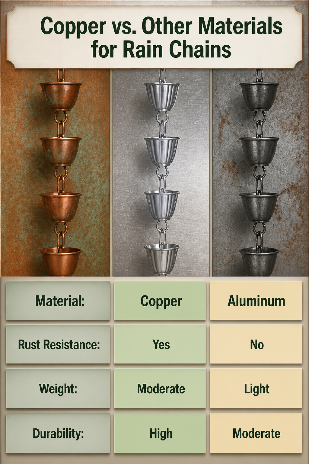 16 Rain Chain Ideas for Drainage and DIY Style in 2026 18 Comparison of copper and other materials for rain chains.