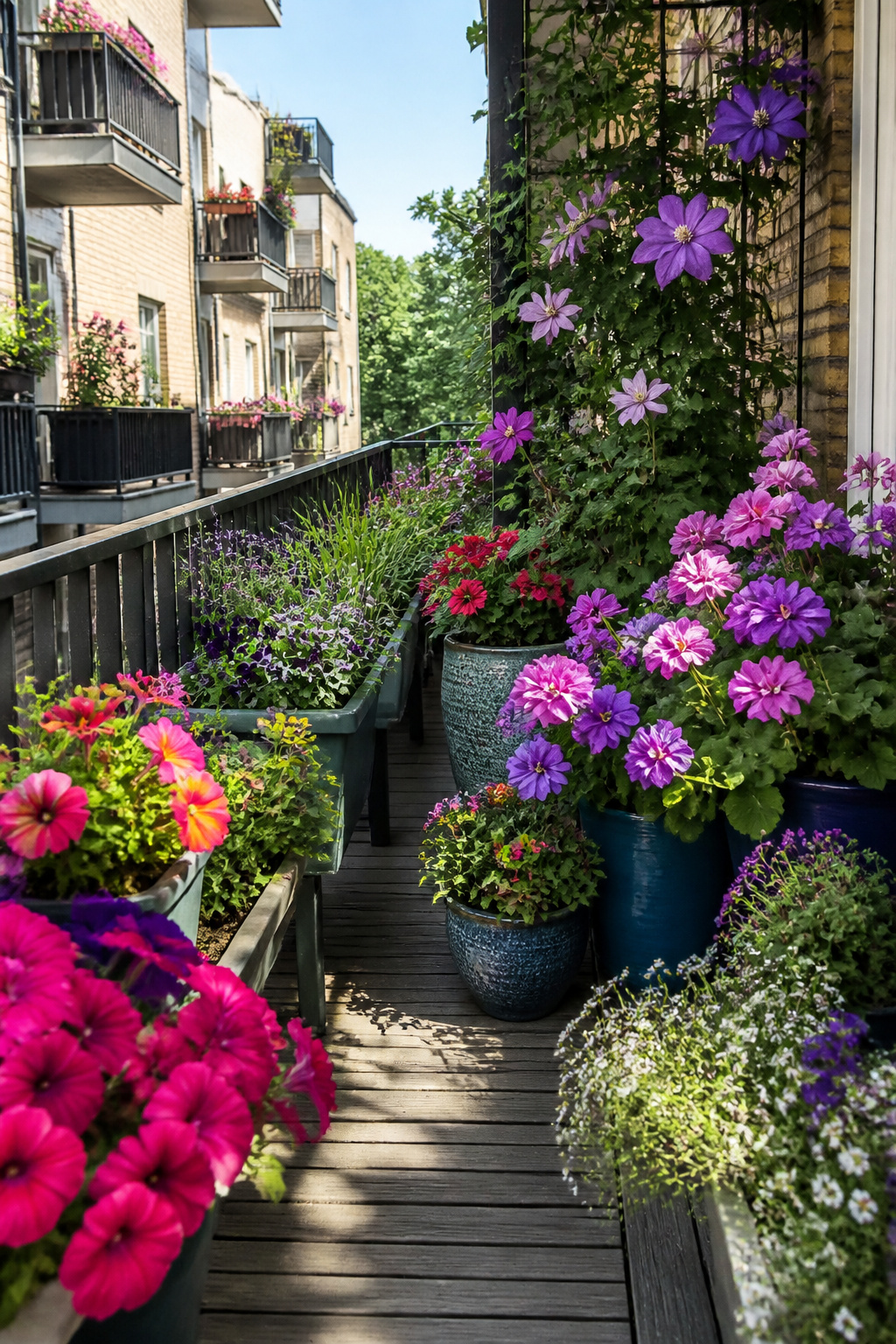 14 Balcony Garden Ideas for Small Spaces (2026) 11 Vibrant flowers from annuals and perennials filling a balcony garden.