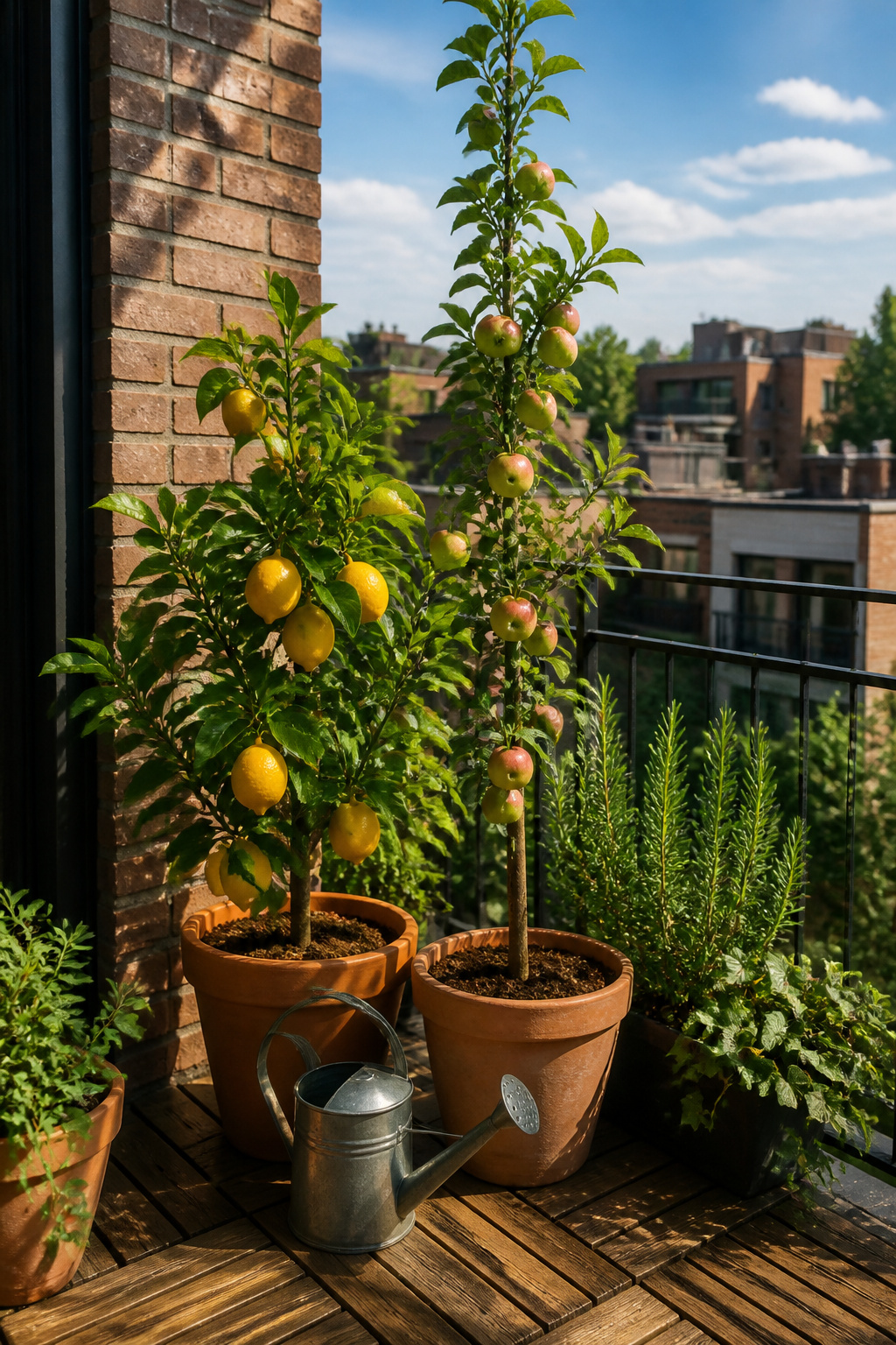 14 Balcony Garden Ideas for Small Spaces (2026) 9 Dwarf Meyer lemon trees and columnar apple varieties in balcony containers.