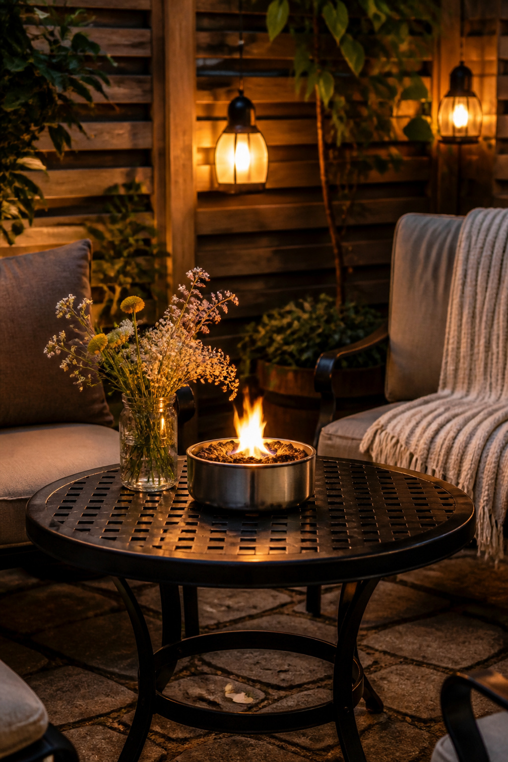30 Fire Pit Ideas and Styles for Backyards, Patios & More 15 A compact mini fire pit on a garden table.