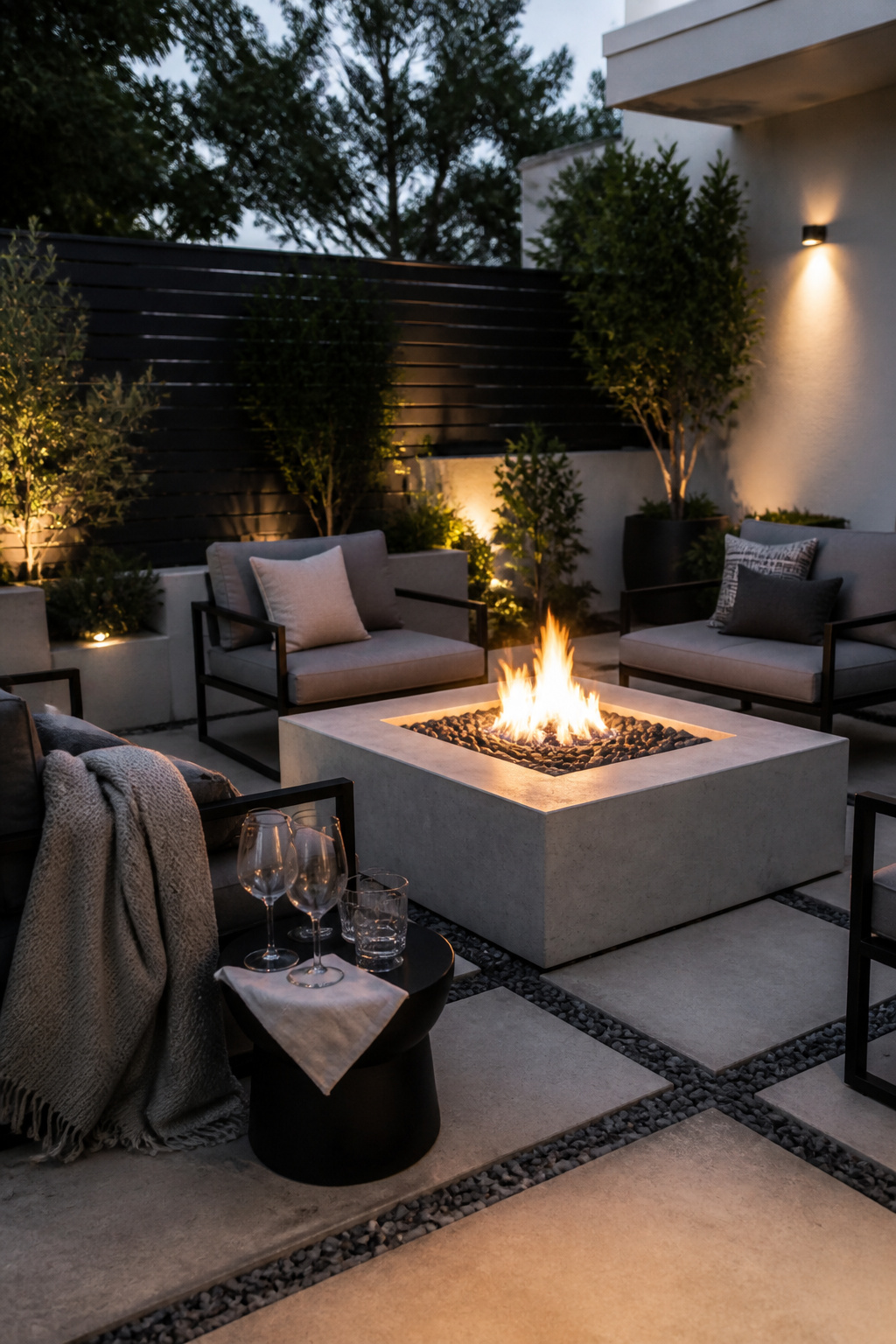 30 Fire Pit Ideas and Styles for Backyards, Patios & More 16 A poured-in-place concrete fire pit at a patio.