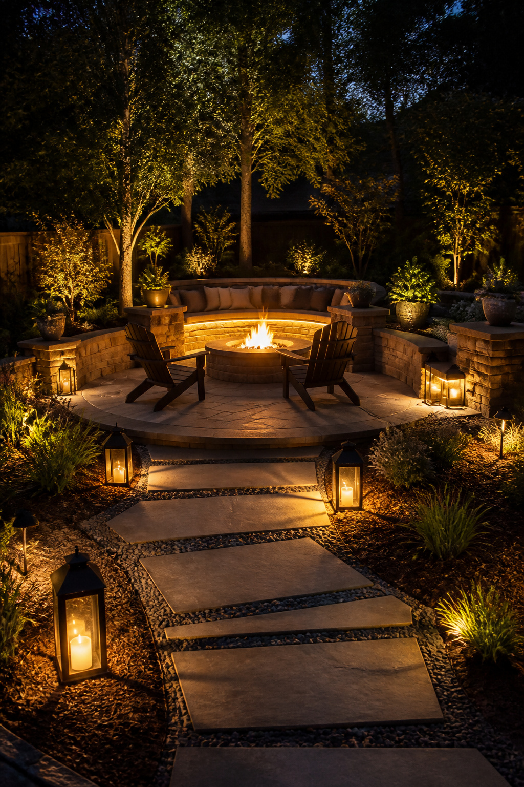 30 Fire Pit Ideas and Styles for Backyards, Patios & More 22 LED strips illuminating seating near a fire pit.