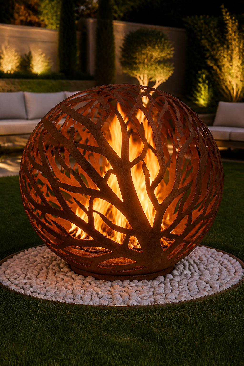 30 Fire Pit Ideas and Styles for Backyards, Patios & More 24 A corten sphere fire pit with constellation patterns.