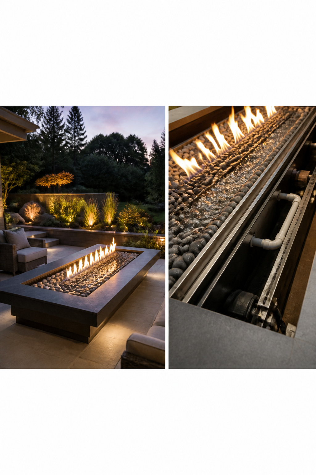 30 Fire Pit Ideas and Styles for Backyards, Patios & More 25 A fire pit with flames rising from a water basin.
