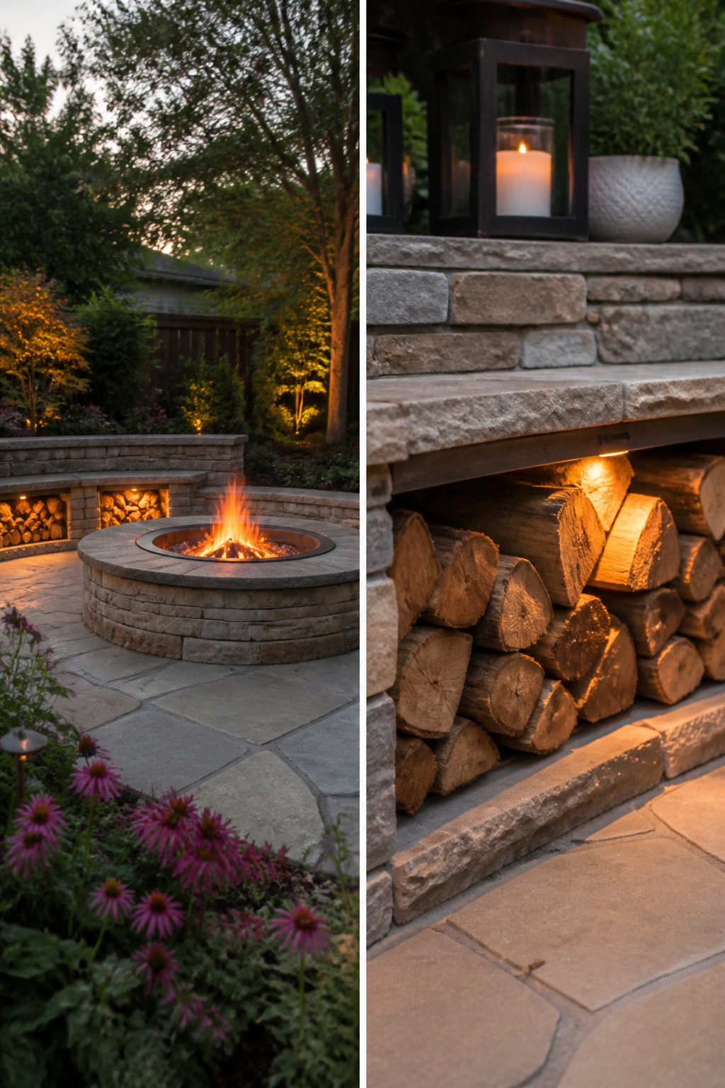 30 Fire Pit Ideas and Styles for Backyards, Patios & More 27 Hollow benches surrounding a fire pit for storage.