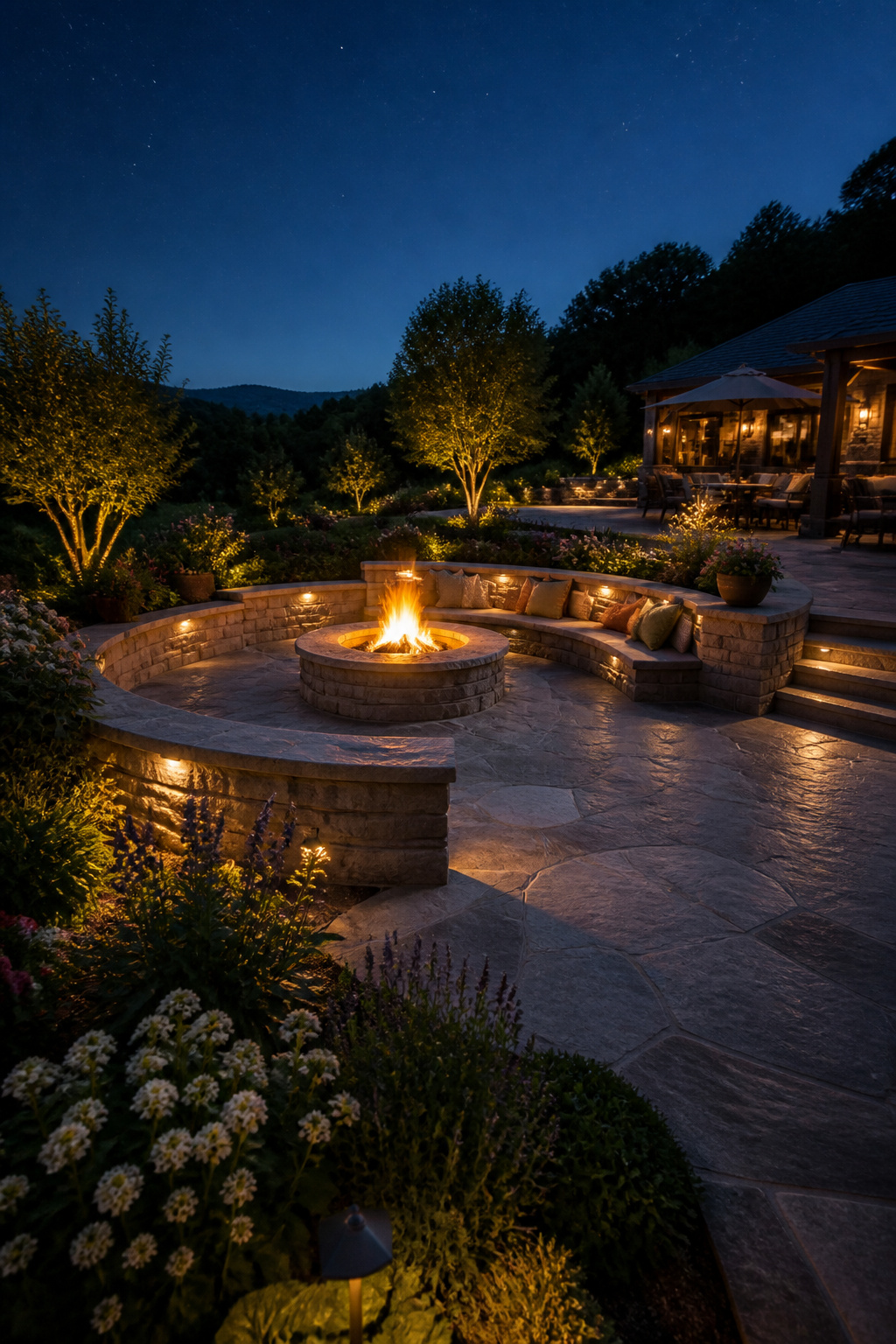 30 Fire Pit Ideas and Styles for Backyards, Patios & More 28 Stone walls that double as seating around a fire pit.