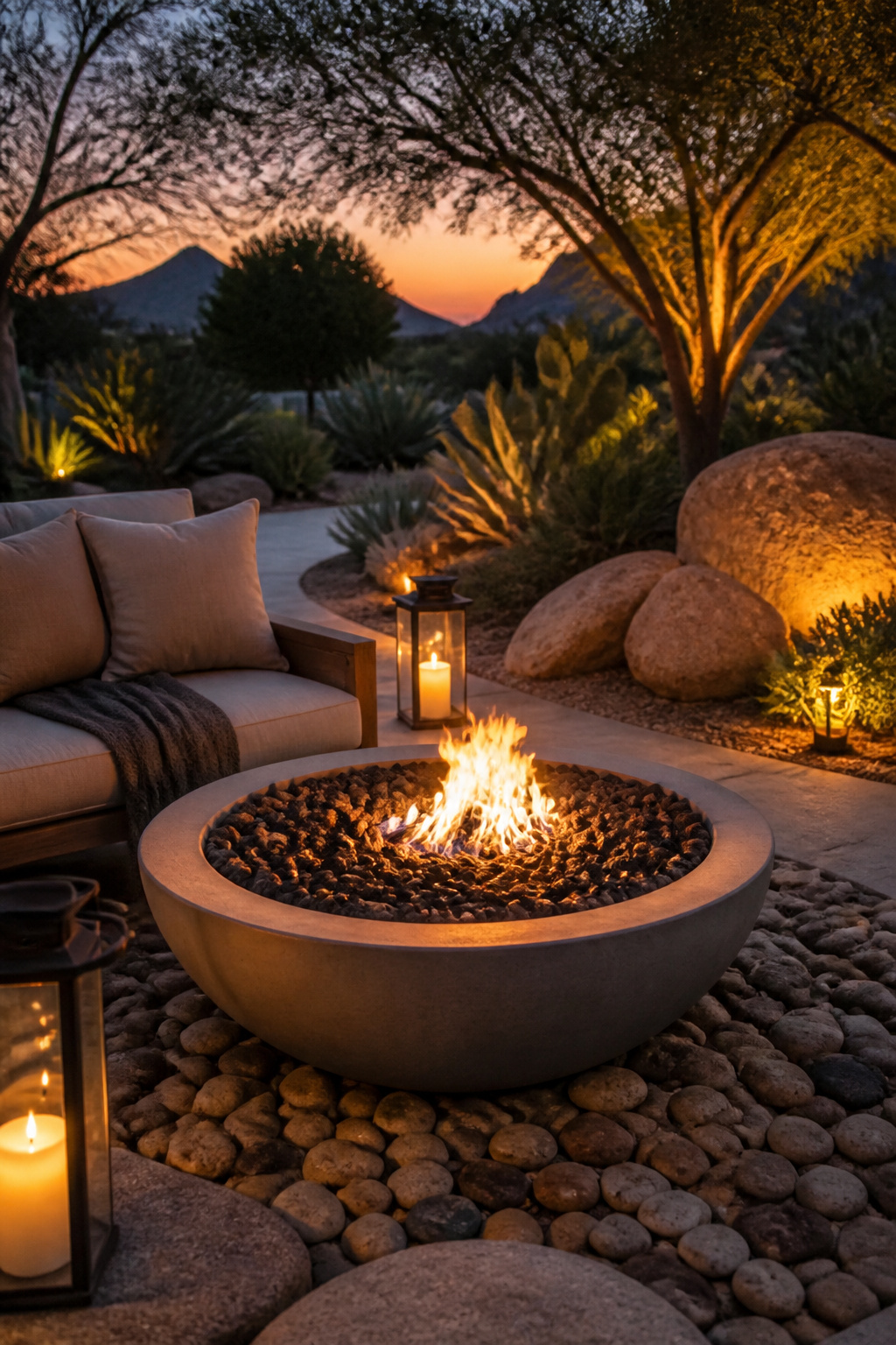 30 Fire Pit Ideas and Styles for Backyards, Patios & More 29 A fire pit surrounded by decorative lava rocks.