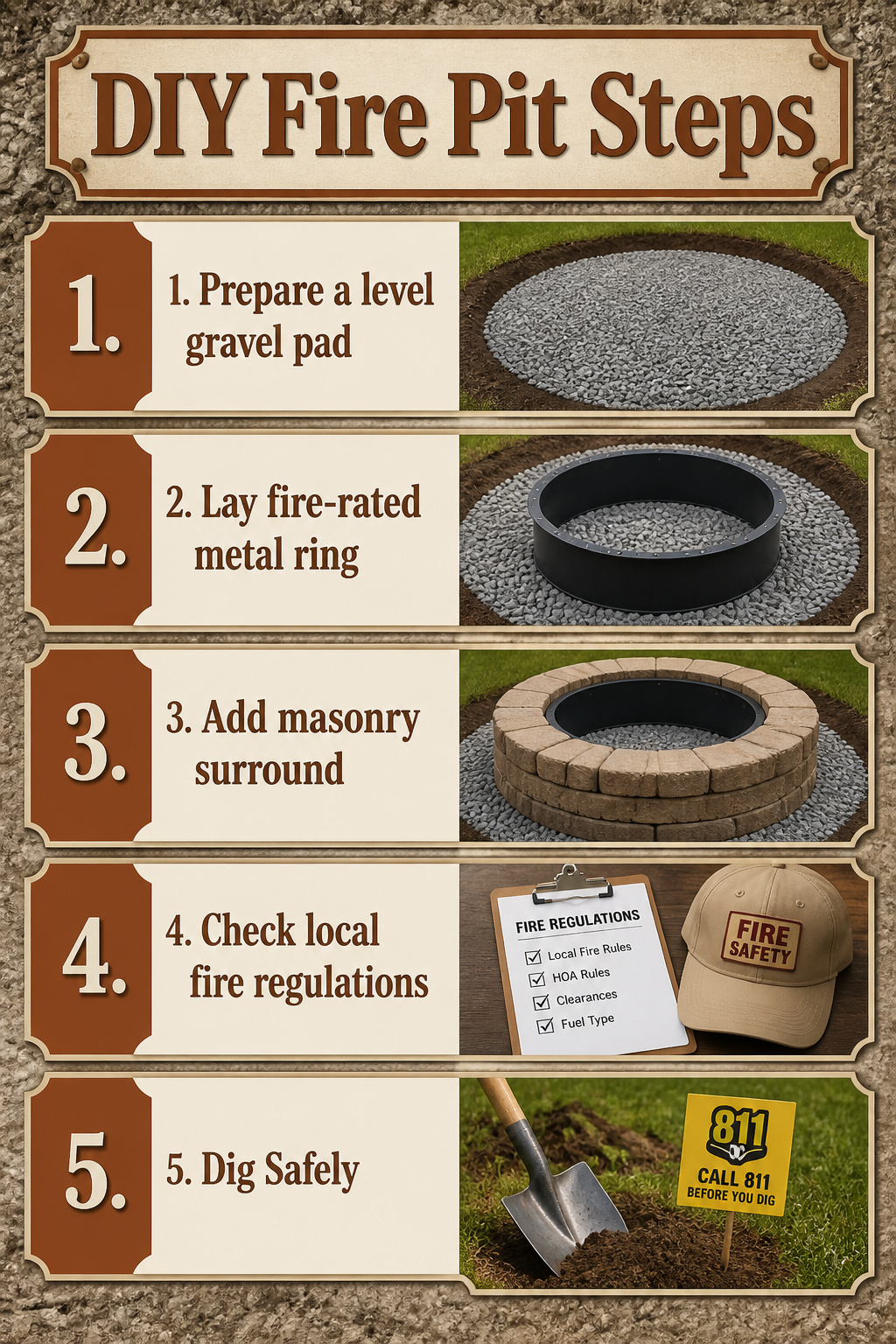 30 Fire Pit Ideas and Styles for Backyards, Patios & More 34 A guide for constructing a DIY fire pit.