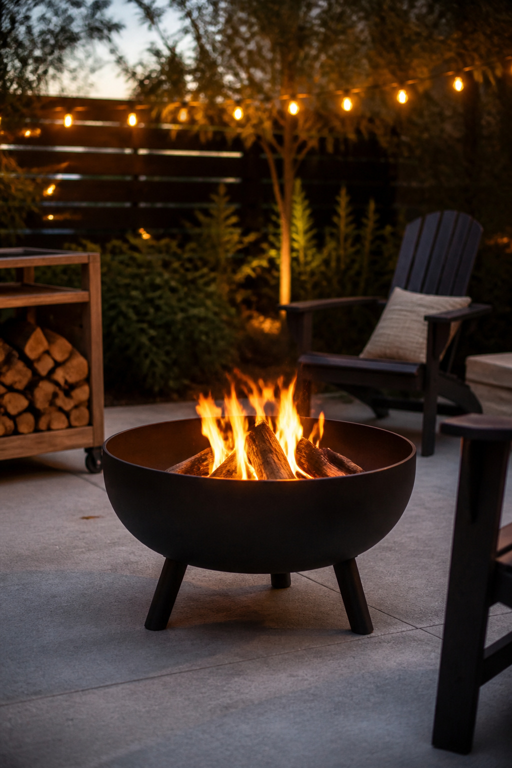 30 Fire Pit Ideas and Styles for Backyards, Patios & More 5 A portable fire pit on short legs placed on a patio.