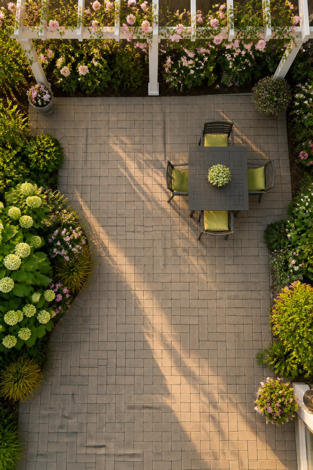 26 Landscaping Ideas for Your Yard, Garden and Patio in 2026 10 A paver patio with a table and chairs for outdoor dining.