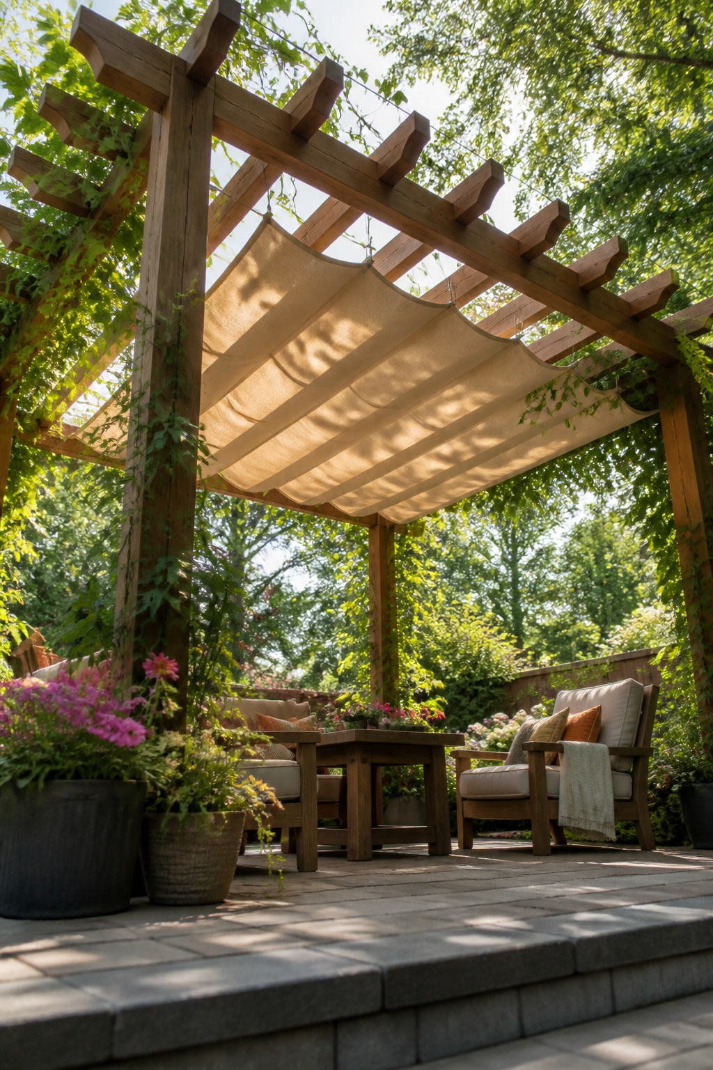 26 Landscaping Ideas for Your Yard, Garden and Patio in 2026 11 A pergola in an outdoor space providing shade.