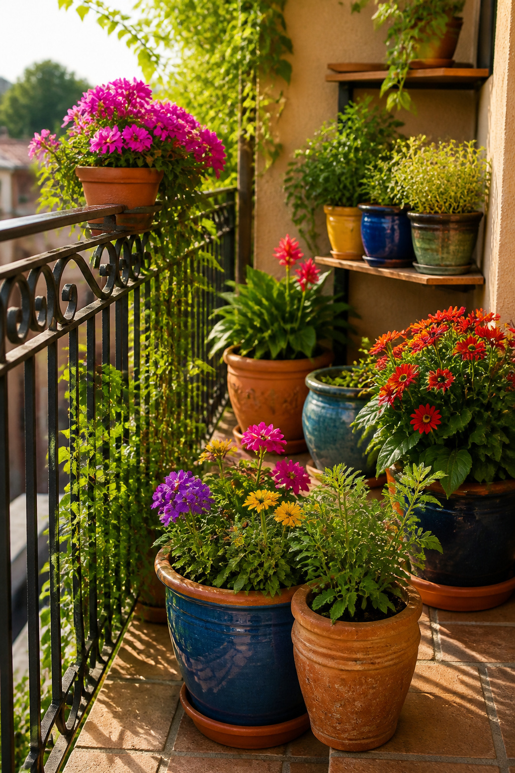 26 Landscaping Ideas for Your Yard, Garden and Patio in 2026 19 Various potted plants arranged on a balcony.