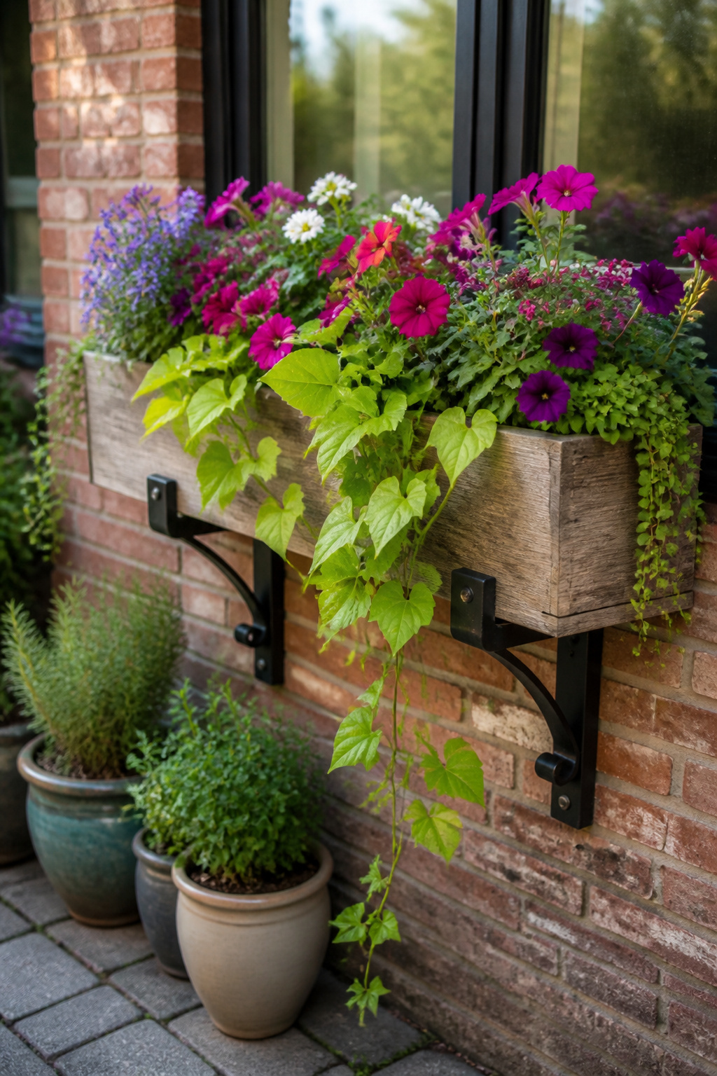 26 Landscaping Ideas for Your Yard, Garden and Patio in 2026 5 Window boxes filled with zinnias, sweet potato vine, and ornamental kale.