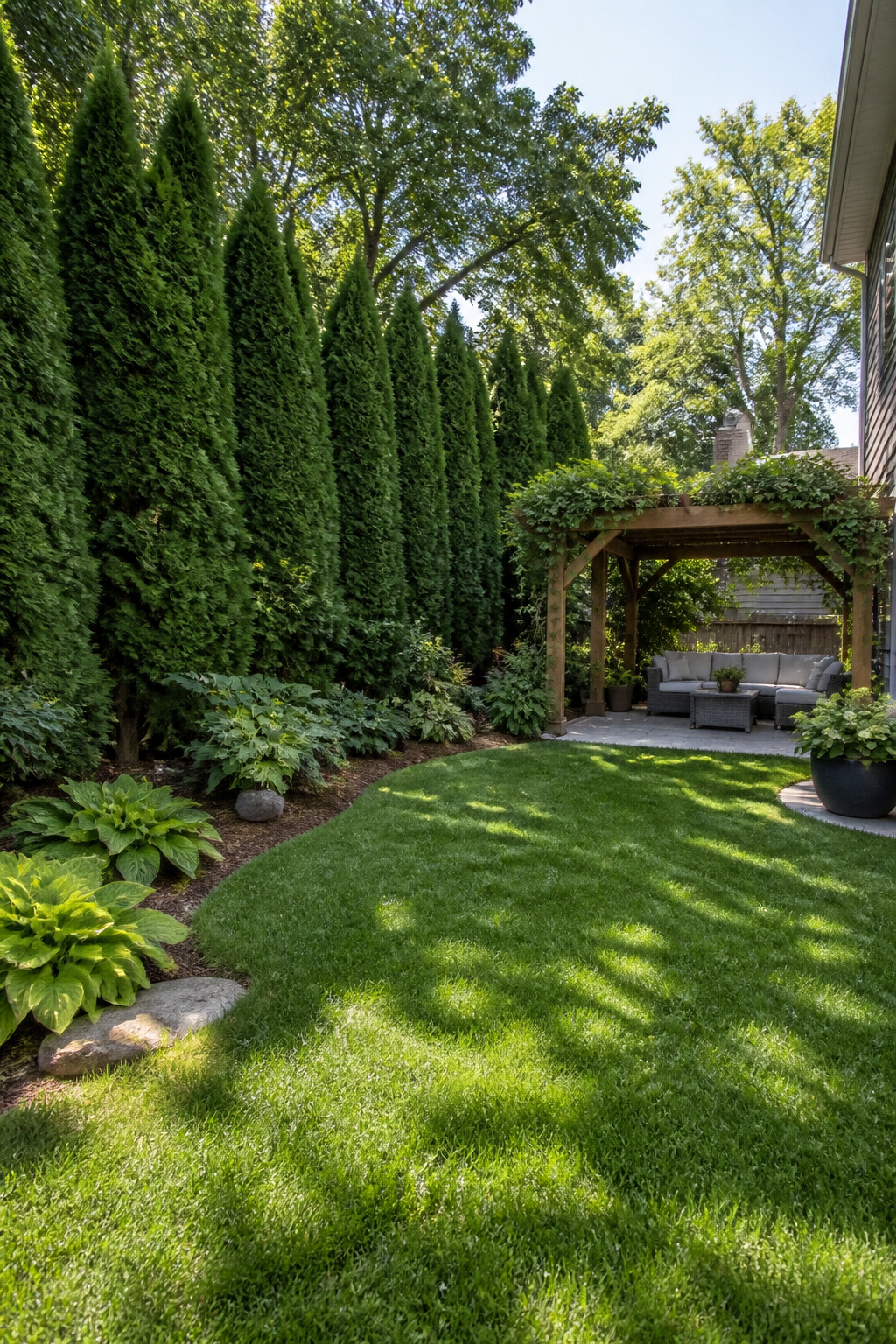 26 Landscaping Ideas for Your Yard, Garden and Patio in 2026 6 Tall shrubs creating privacy in a small yard.