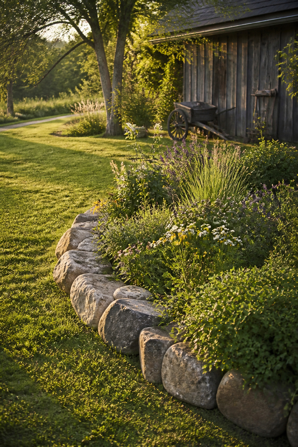 10 Lawn Garden Edging Ideas for 2026: Materials, Styles & Costs 2 Irregularly shaped stones form a casual edging around a garden bed.