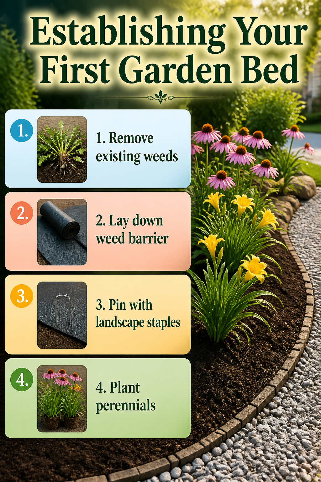 25 Low-Maintenance Landscaping Ideas for Less Work, More Living 29 A newly established garden bed with perennials beside a driveway.