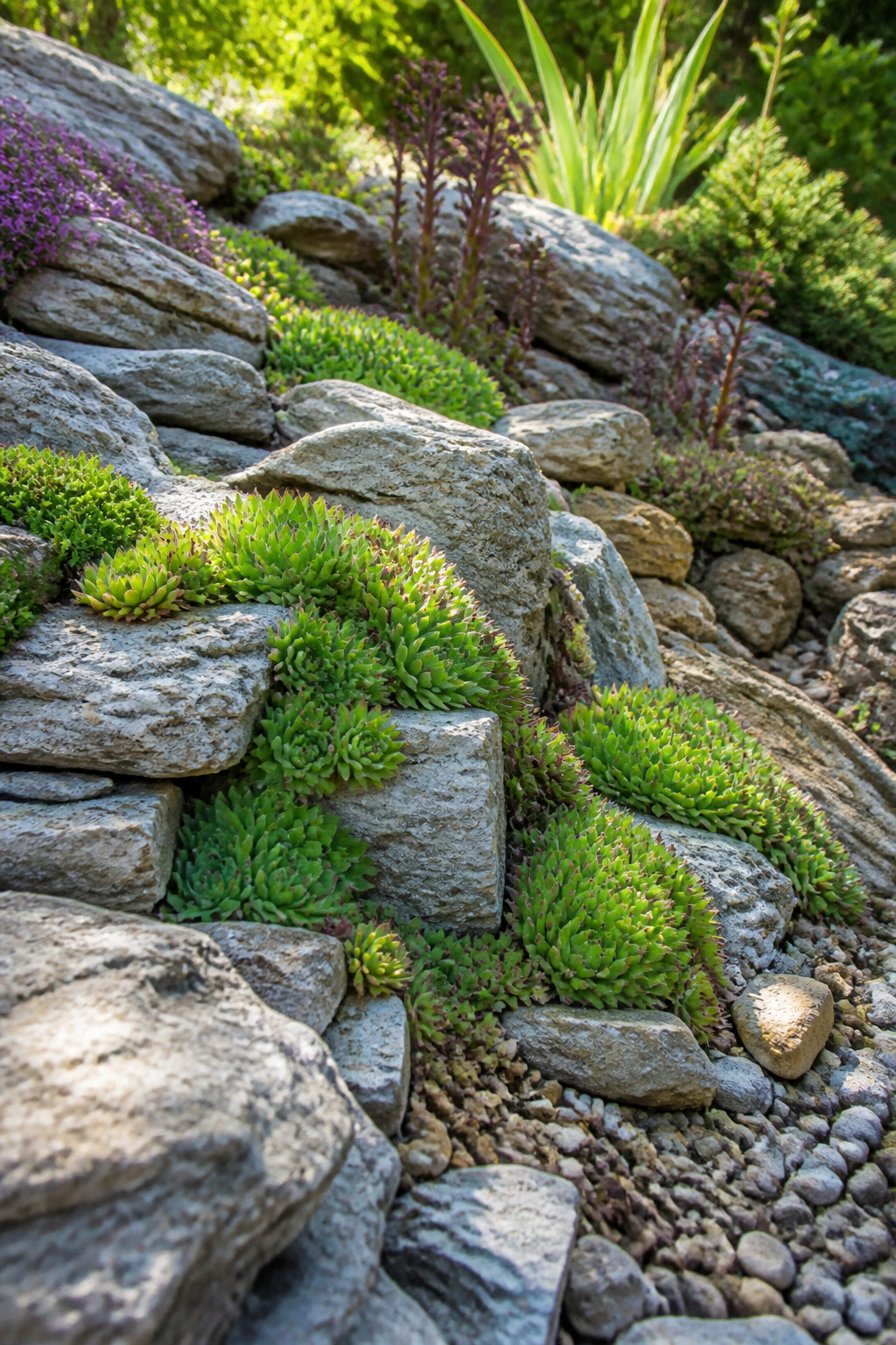 32 Rock Garden Ideas: Designs, Plants & Layouts for 2026 5 Succulents nestled in crevices of limestone rocks.