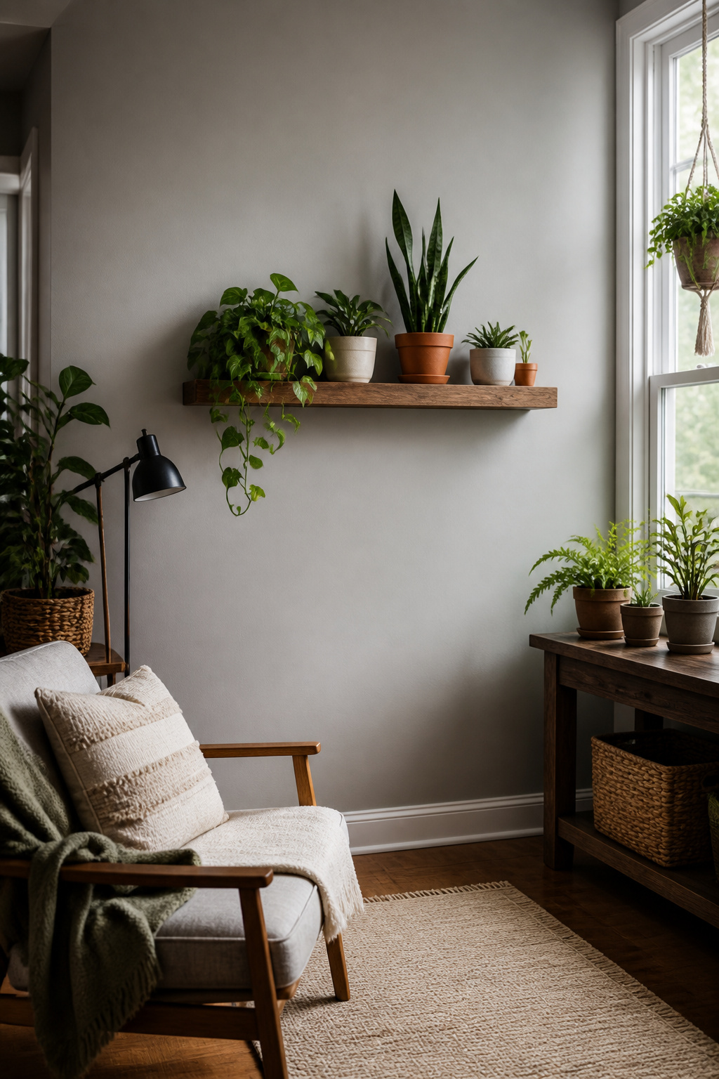 14 Wall Planter Ideas for Indoor and Outdoor Spaces (2026) 4 Wooden shelf mounted on a wall with various potted plants.