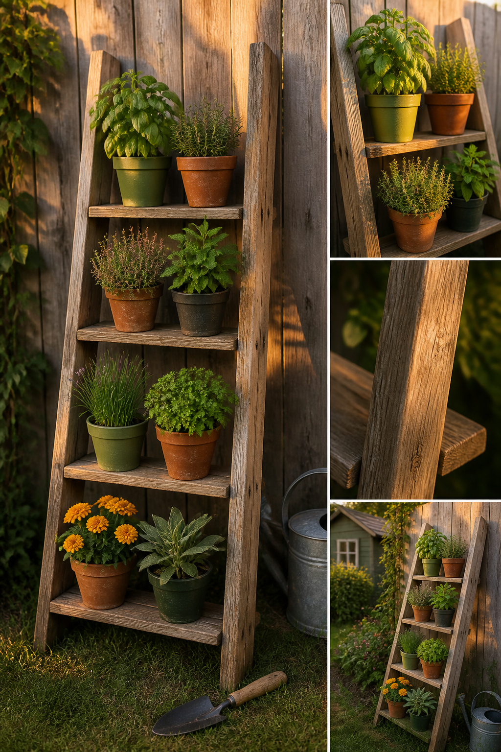 14 Wall Planter Ideas for Indoor and Outdoor Spaces (2026) 8 Wooden ladder positioned against a wall with plants on its rungs.