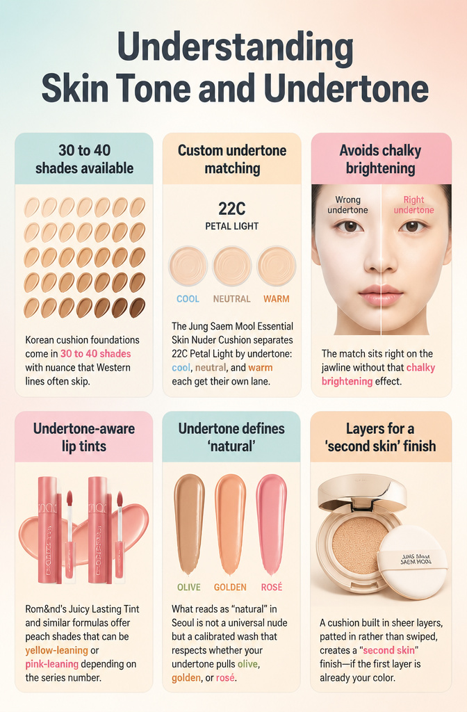 Cute Korean Makeup: A Beginner's Guide to Products and Looks 14 Image explaining skin tone and undertone matching for makeup.