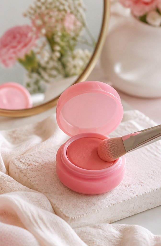 Cute Korean Makeup: A Beginner's Guide to Products and Looks 3 Fwee Blurry Pudding Pot on a table with makeup brushes.